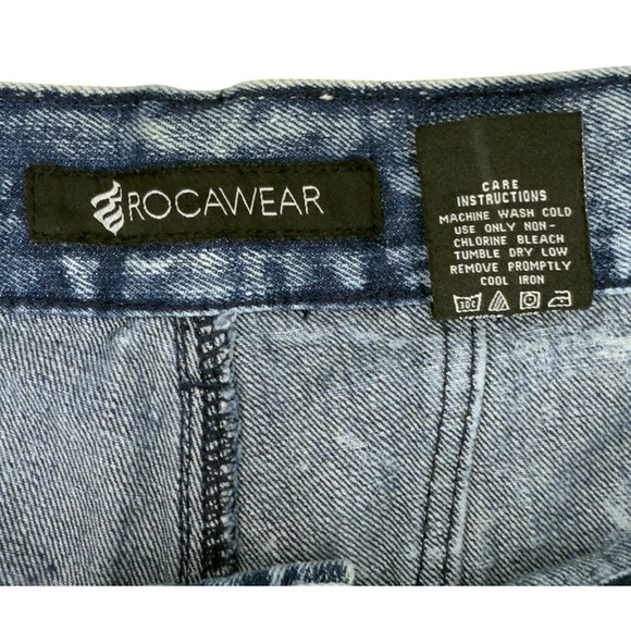 Rocawear Y2K Baggy Denim Shorts W54 Blue Acid Wash Hip Hop Streetwear - Picture 7 of 7
